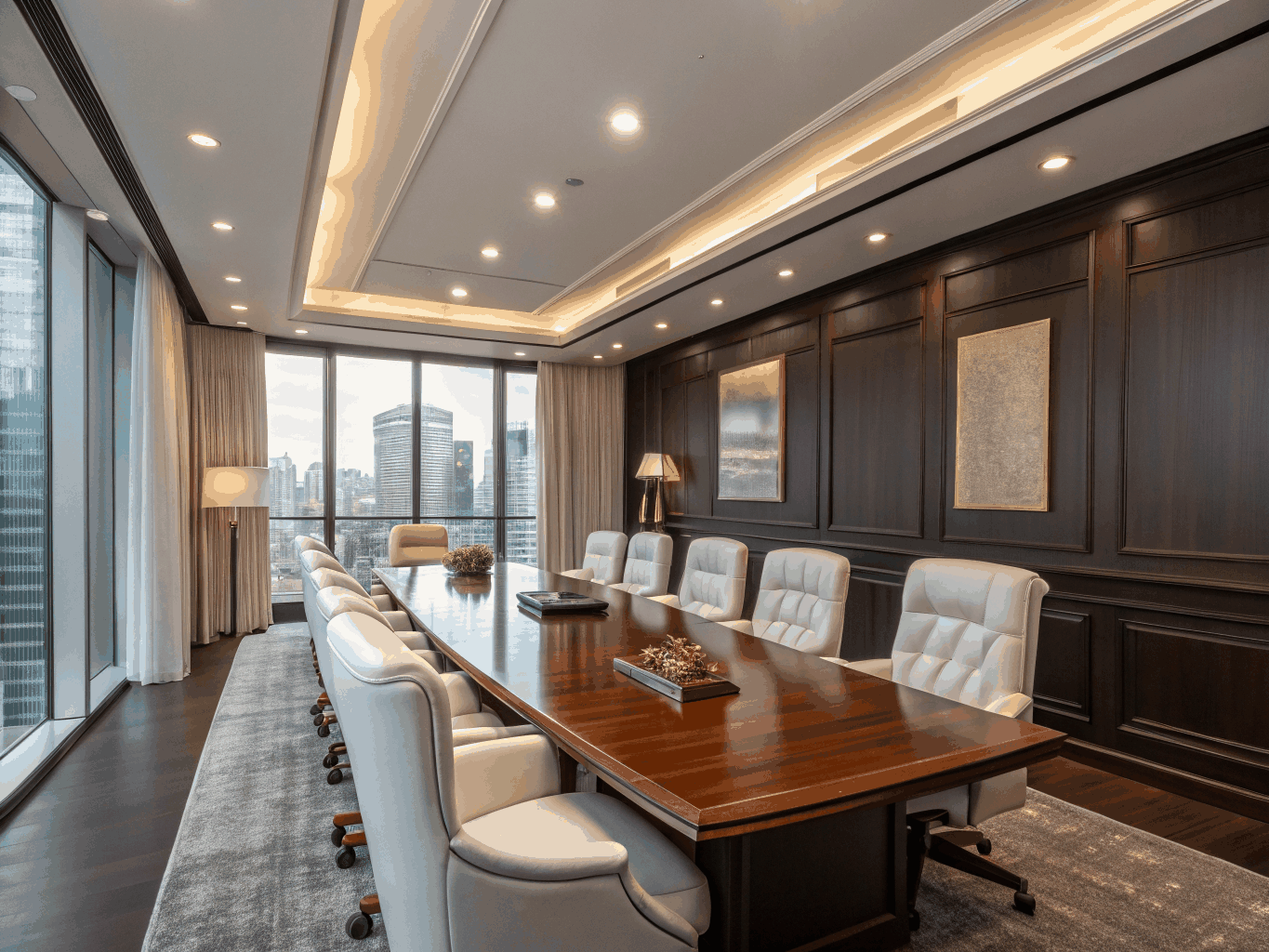 High-end executive office overlooking a city skyline